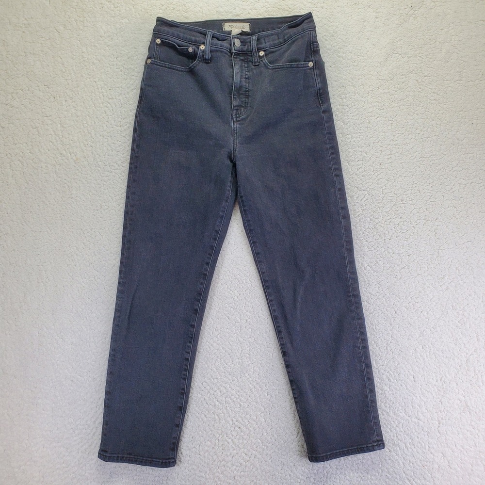 Madewell Classic Straight‎ Jean Womens 26 High Rise Faded Black Denim Lunar Wash